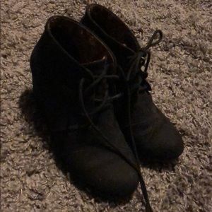 Black lace up wedge booties